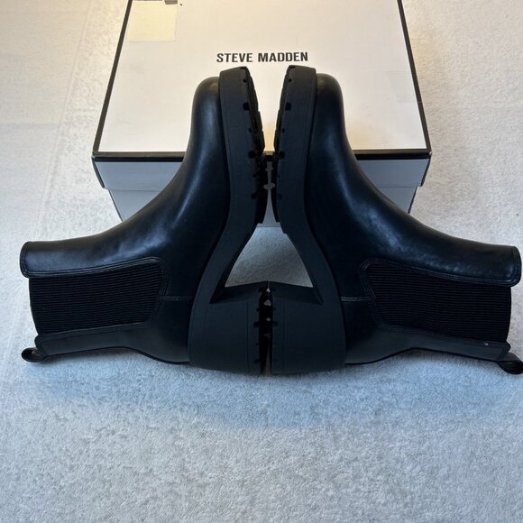 Steve Madden Ankle Boot Lug Sole Chunky Heel Brontey Chelsea BLK Women Sz 9 NEW - Picture 4 of 9